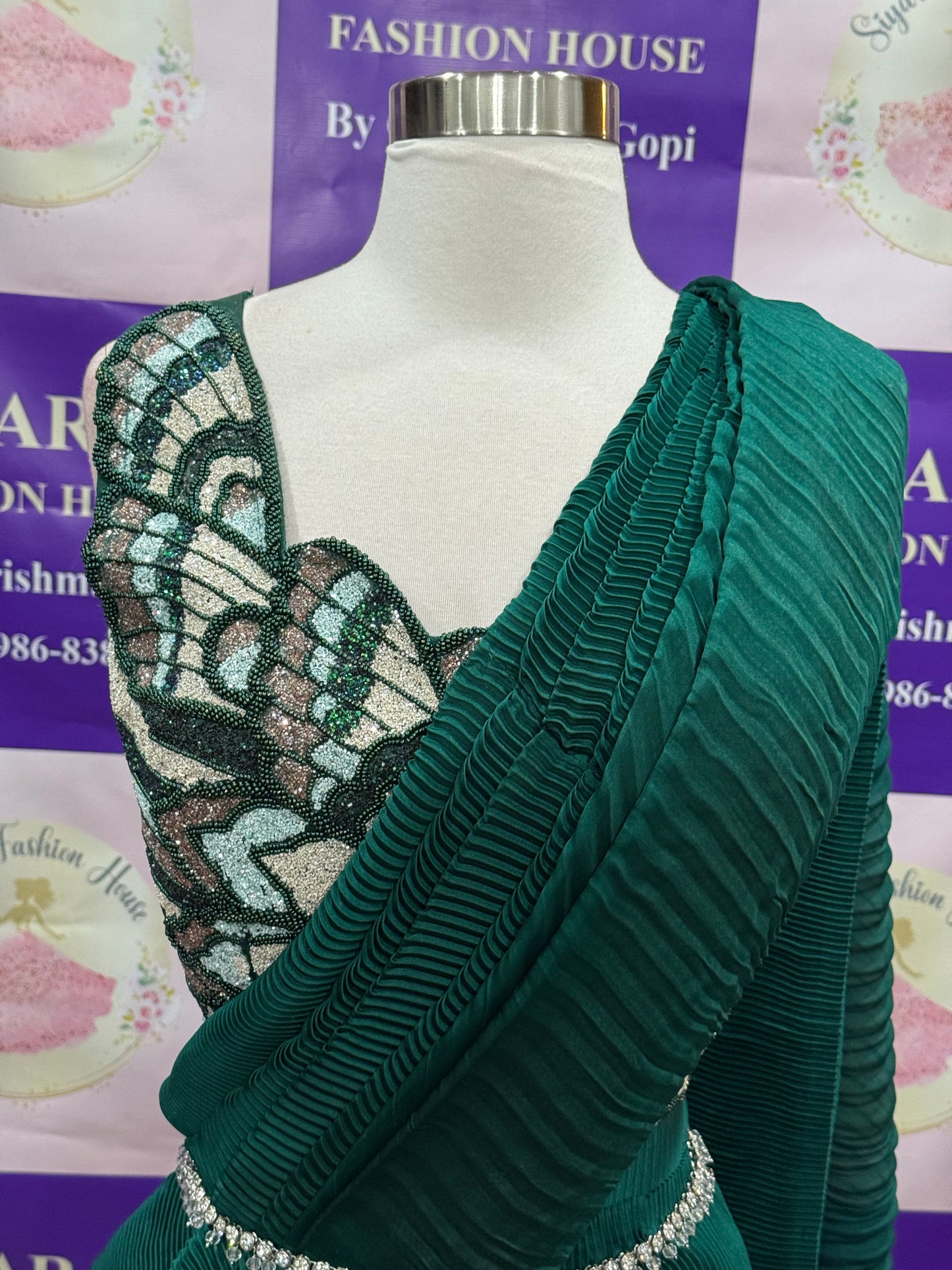 Gorgeous Indowestern Ready to wear one min Saree BUTTERFLY DESIGN stitched Trendy blouse 36 ready to ship USA