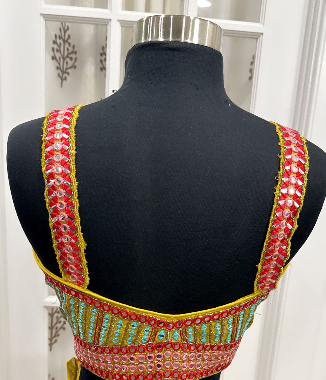Beautiful Drape style yellow Sharara set, adorned with stunning mirror work comes with attached dupatta size 40/42
