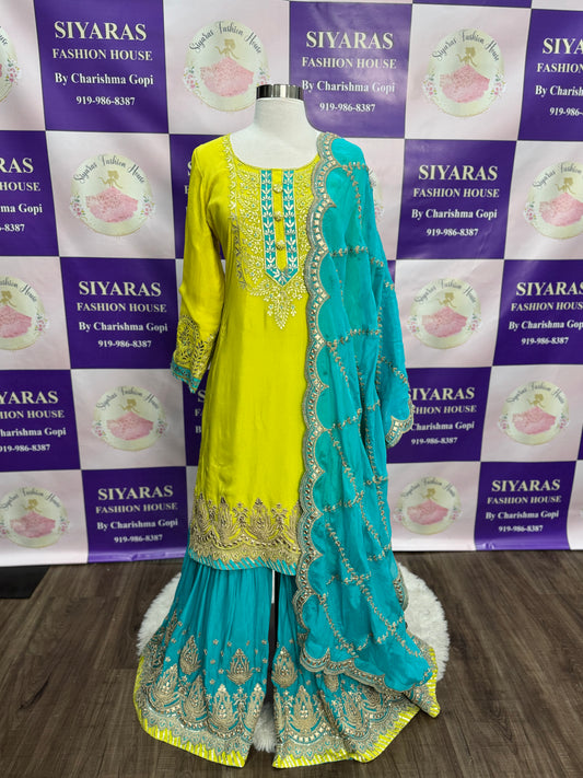 Beautiful designer Sharara set ready to wear. Available in size 42