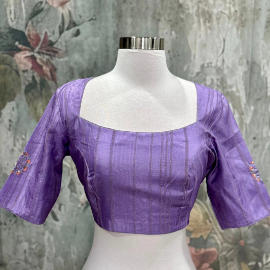 Handcrafted Tussar Silk Blouse | Traditional Motifs | Size 38 | majestic purple blouse featuring an ornate elephant design Ready to ship