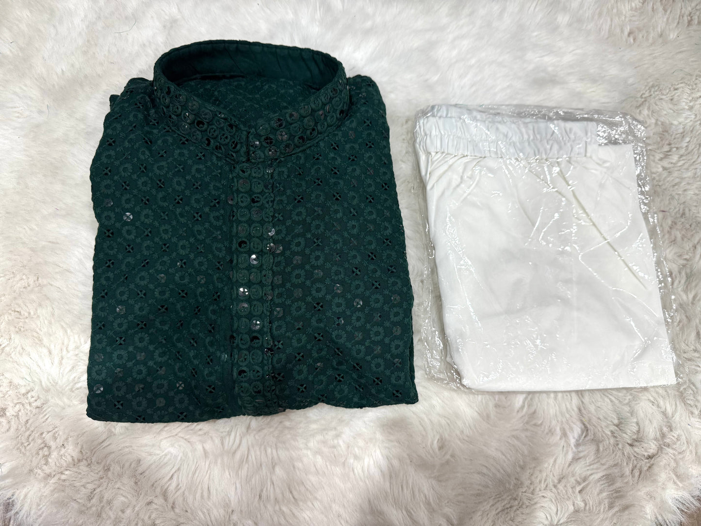 Lovely Chikankari men’s kurta set with white pant. Available in size 44