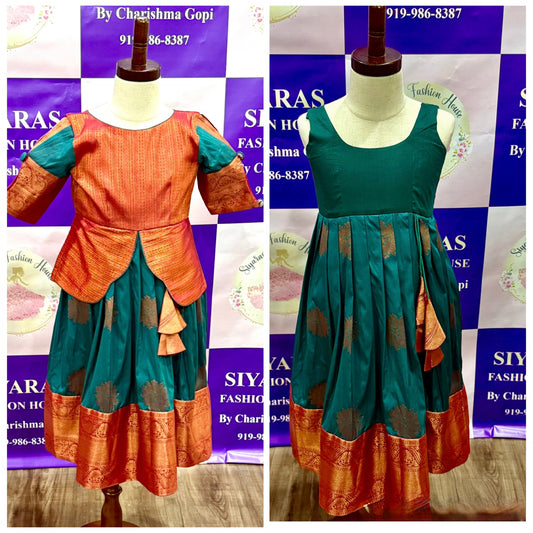 Beautiful traditional Pattu Pavada for kids girls. Available in size 28 and can be extended up to 30. Skirt length is 29 can be extended upto 35