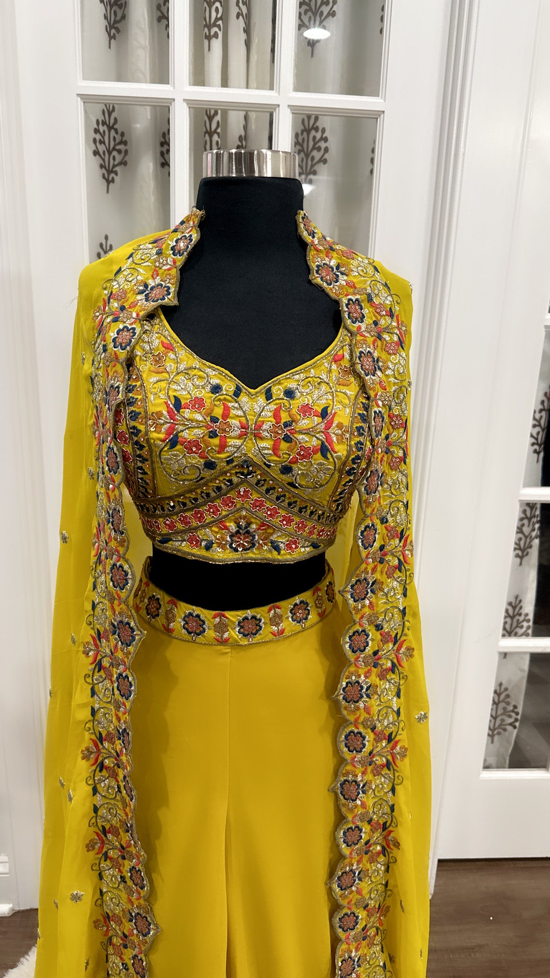 Yellow Haldi Outfit Jacket style croptop palazzo set for teens/adults size 38