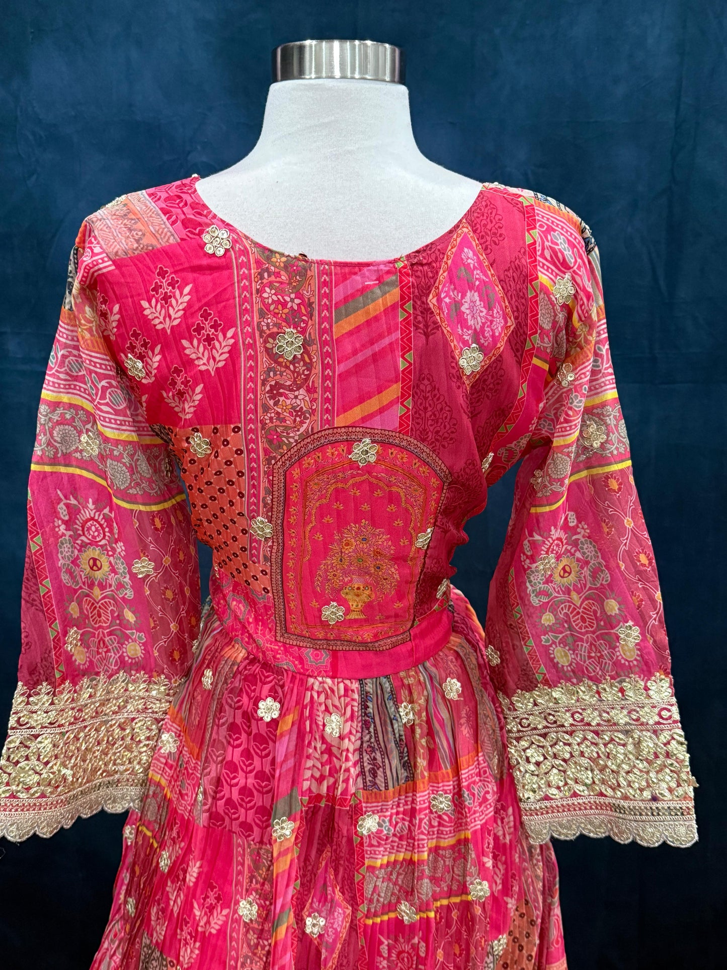 Pink Floral Anarkali sequence Long Gown – Size XL 42, Length 60 in 💖