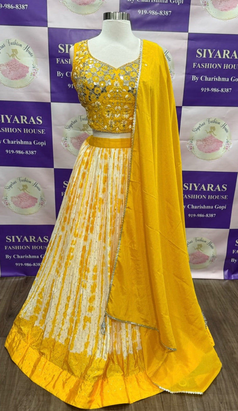 Shine bright like sunshine 🌼✨ This partywear lehenga with intricate handwork blouse is pure elegance & festive glam. Size is available in 40