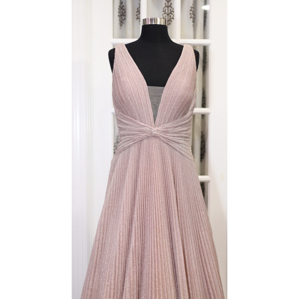 Rose Gold Shimmery Metallic Soft Evening Gown - Size 34 (Length 62 inches) Partywear dress