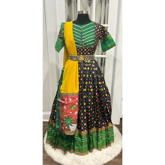 Latest Beautiful Silk gown with Maggam work Belt , Ready to ship from NC. Size 34 and 36