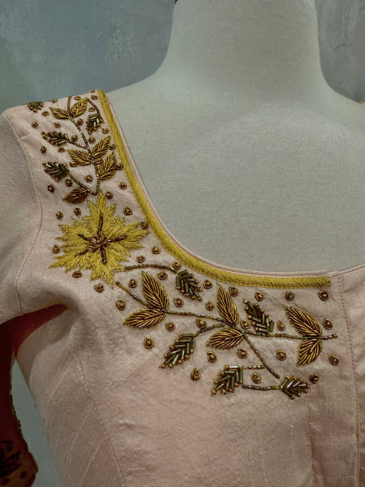 Pure Raw Silk Peach Pink Elegant Maggam work blouse hand work blouse for wedding reception and functions