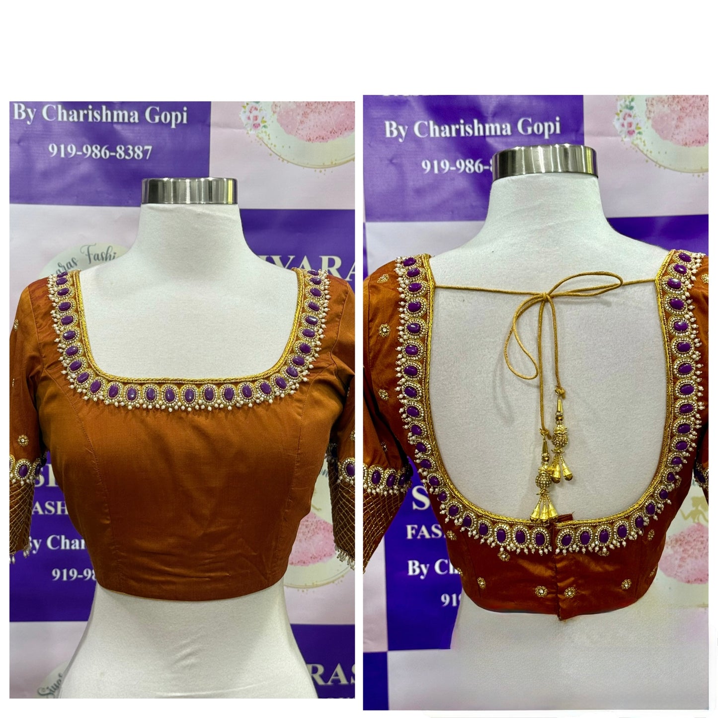 Beautiful Customized Hand work/ Maggam blouse with Laxmi Pendant for this Festive Season size 38-42.