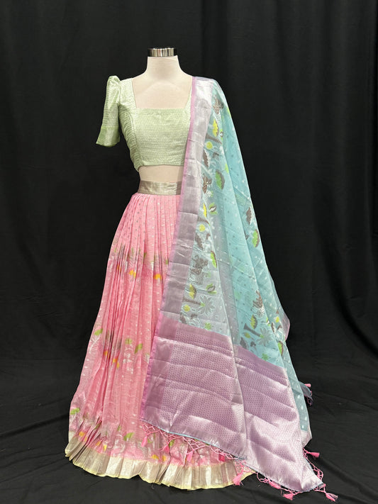 Beautiful customized Zari Kota premium quality Tissue Lehanga with matching Paithani muniya tissue dupatta | Size 36-38| Partywear , wedding occasion
