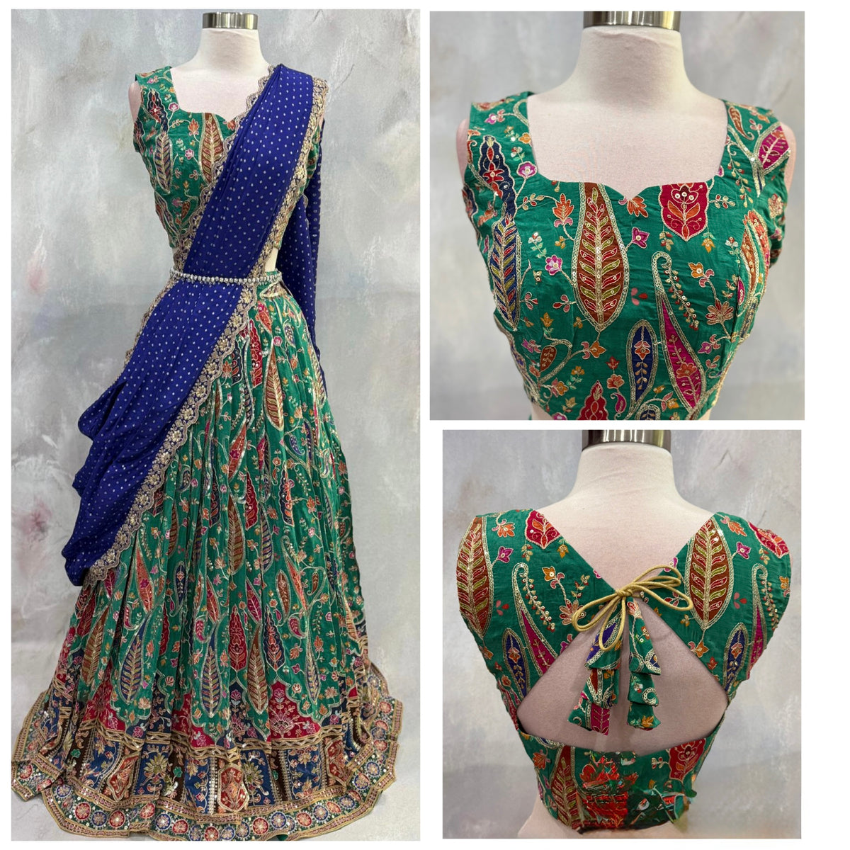 Beautiful Customized Position Print Designer Lehenga. Perfect for weddings. Available in chest size 40 to 46. Skirt waist 32 to 34.