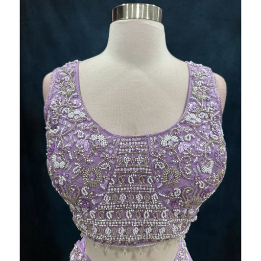 Beautiful Drape style lehenga with crystal and beads work. Available in size 40