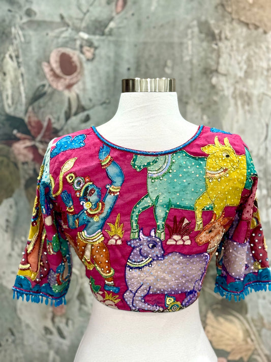 Pure PenKalamkari Maggam work blouse size 38-42. MaggamElegance.