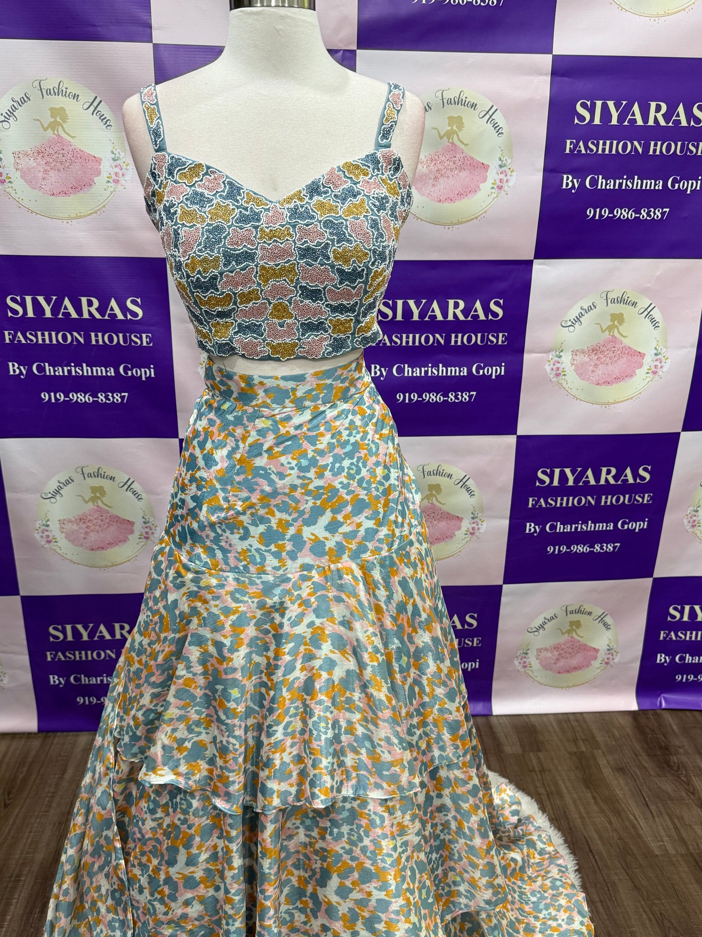 On sale Beautiful Designer Drape style saree. Ready to wear cocktail Saree with stitched Blouse and Belt. Available in chest size 42 ( XL )