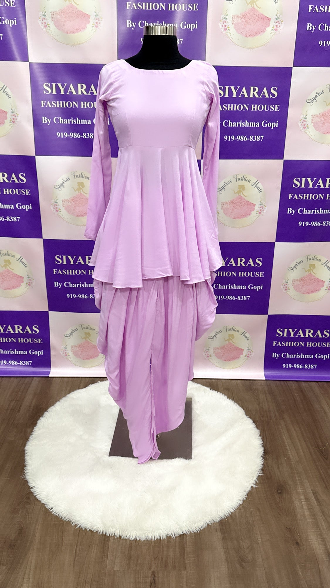 Elegant lavender Dhoti Style Dress with peplum top and Kalamkari Jacket
