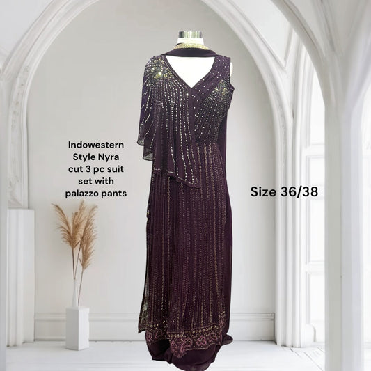 Beautiful wine color Nyra cut suit set 3 pc with palazzo pants