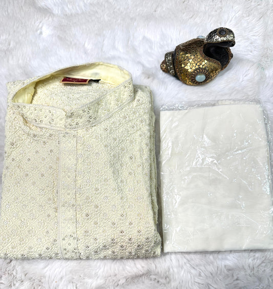 Mens heavy Chikankari work with sequin perfect for wedding and party wear. Available in size 42