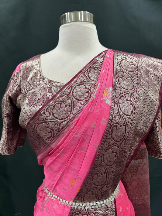 Beautiful Traditional Raw Mango Silk Saree. Light weight and easy to drape saree. Available in size 38 to 42.