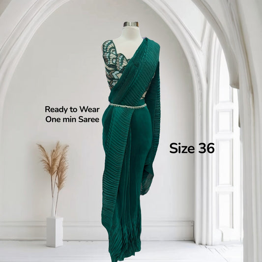 Gorgeous Indowestern Ready to wear one min Saree BUTTERFLY DESIGN stitched Trendy blouse 36 ready to ship USA