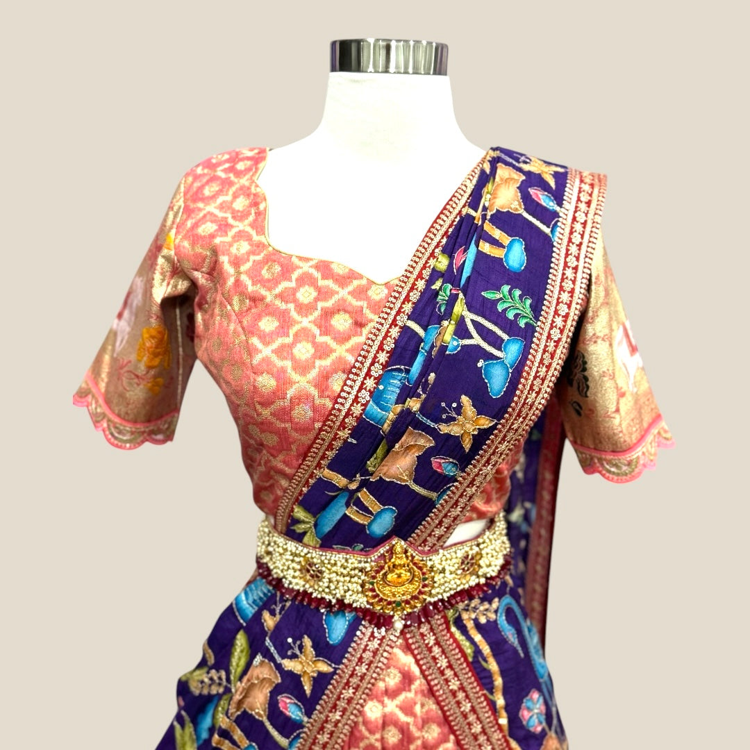Tissue Half saree with kalamkari dupatta pastel pink color size available in size 38 traditional , wedding dress