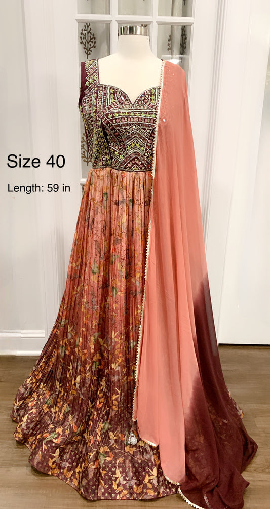 Elegant Georgette Partywear Long Gown with Intricate Hand Work on Yoke | Size 38| Sleeves attached 
Size 38 in
length: 59 in