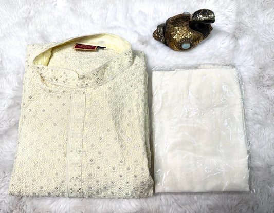 Mens heavy Chikankari work with sequin perfect for wedding and party wear. Available in size 42