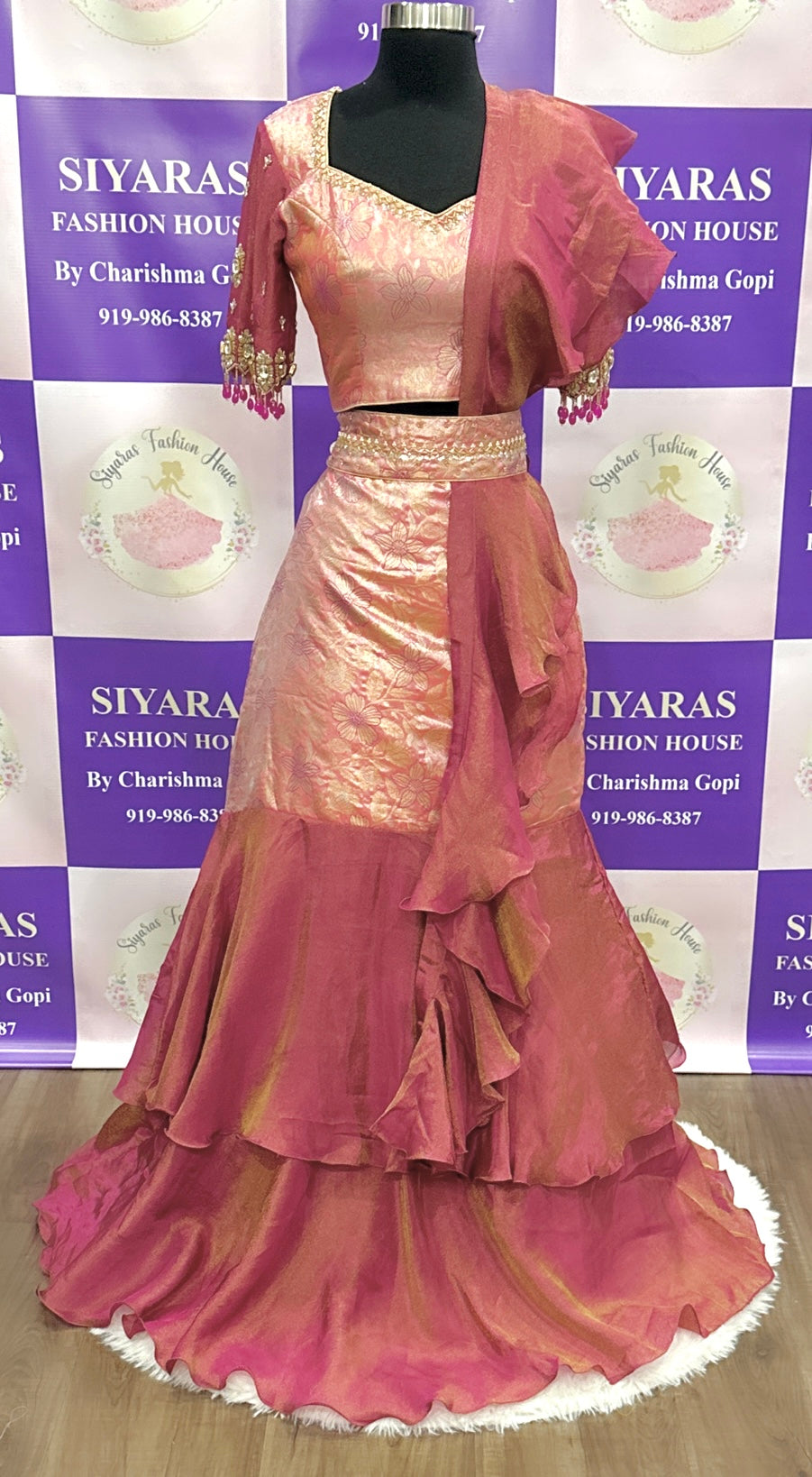 Beautiful Traditional party wear dress in Kanchi Pattu and Tissue silk Combo half saree with (Hand Maggam work) / Lehanga perfect for any occasion available in size 38 to 40