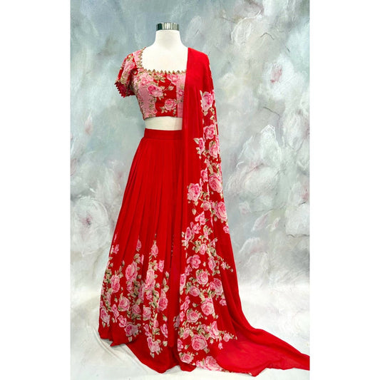 🌸Opulent yet effortless, Gorgeous Lehanga designed for the modern muse ✨
Size 38-44
This lehenga is pure elegance with a romantic twist 🌹✨
A vibrant red georgette lehenga flows beautifully with soft pleats, giving it that graceful, airy movement.