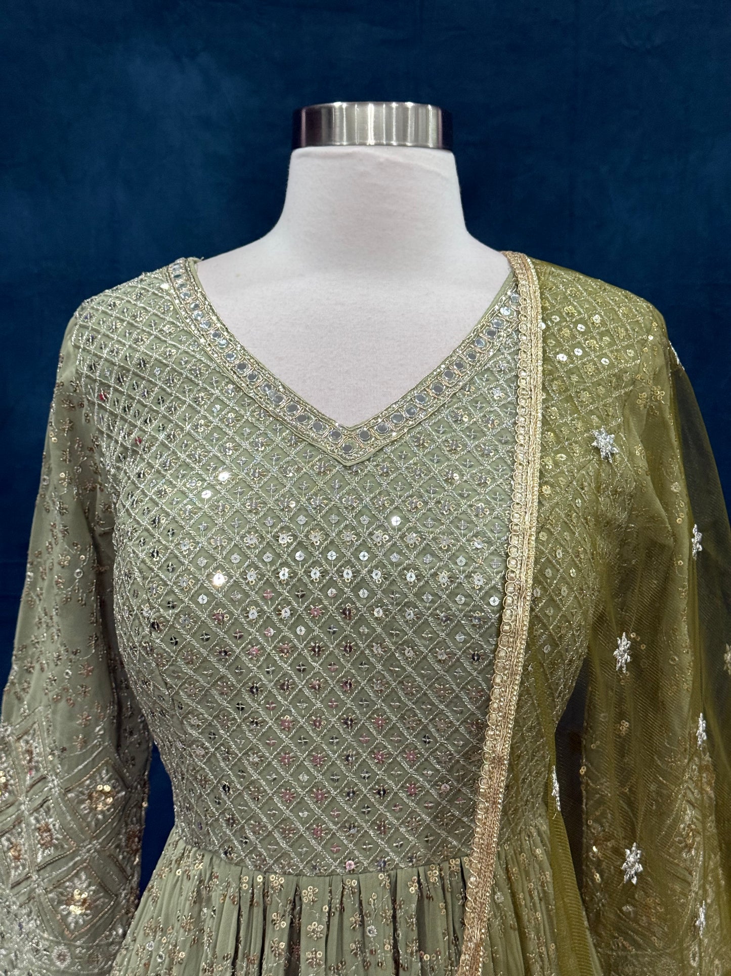 Beautiful Party wear gown perfect for Mehendi , birthday, wedding events. Available in size 44 inches and Can be altered if needed.