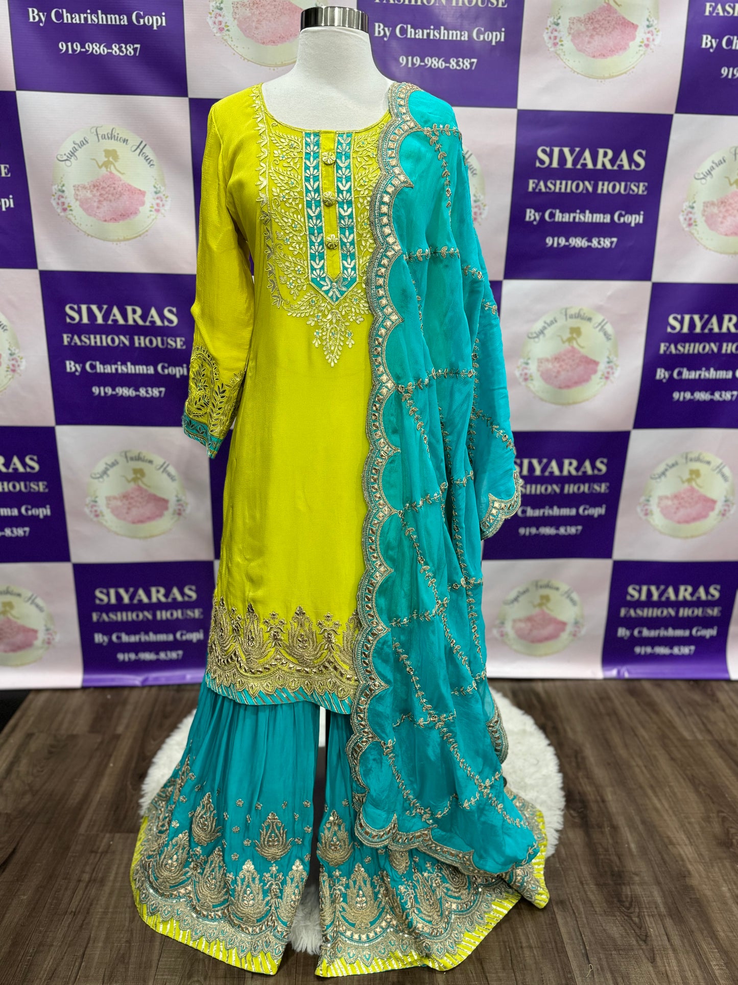 Beautiful designer Sharara set ready to wear. Available in size 42