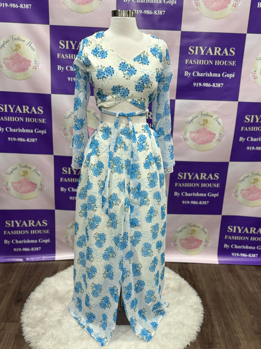 Elegant 3 pc Cord set in organza jacket with banarsi top and pant fabric powder blue Partywear Dress
Size 36/38