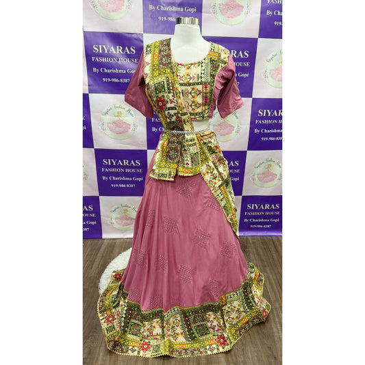 Elegant rayon cotton Chaniya Choli in pastel colors with print and sequence work size 38 ready to ship budget friendly