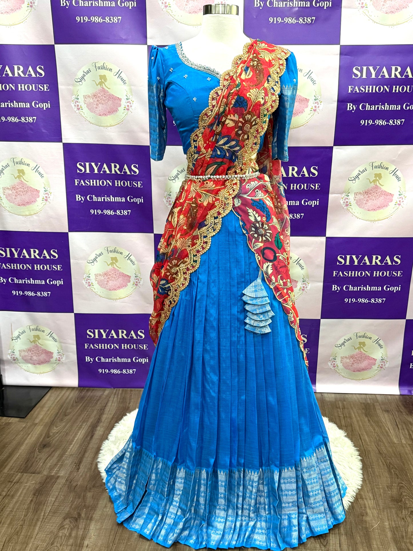 Beautiful Lavender Customized Mangalagiri half sarees with intricate Maggam work blouses and dreamy tissue or Kalamkari Dupatta. Size available is 38/40/42