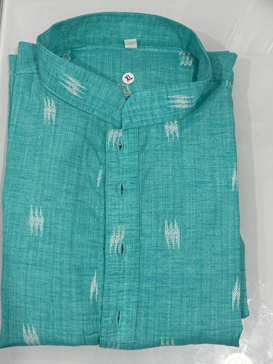 Men’s Turquoise Blue Khadi Cotton Kurta Pyjama Set | Size XL 42 | White Pant Included | Budget-Friendly Partywear | Fast Shipping from USA