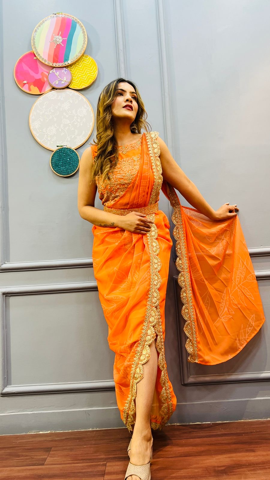 Partywear Cowl style Georgette IndoWestern dress perfect for Haldi /wedding/cocktail occasions size med 38 and XL 42 Reqdy to ship