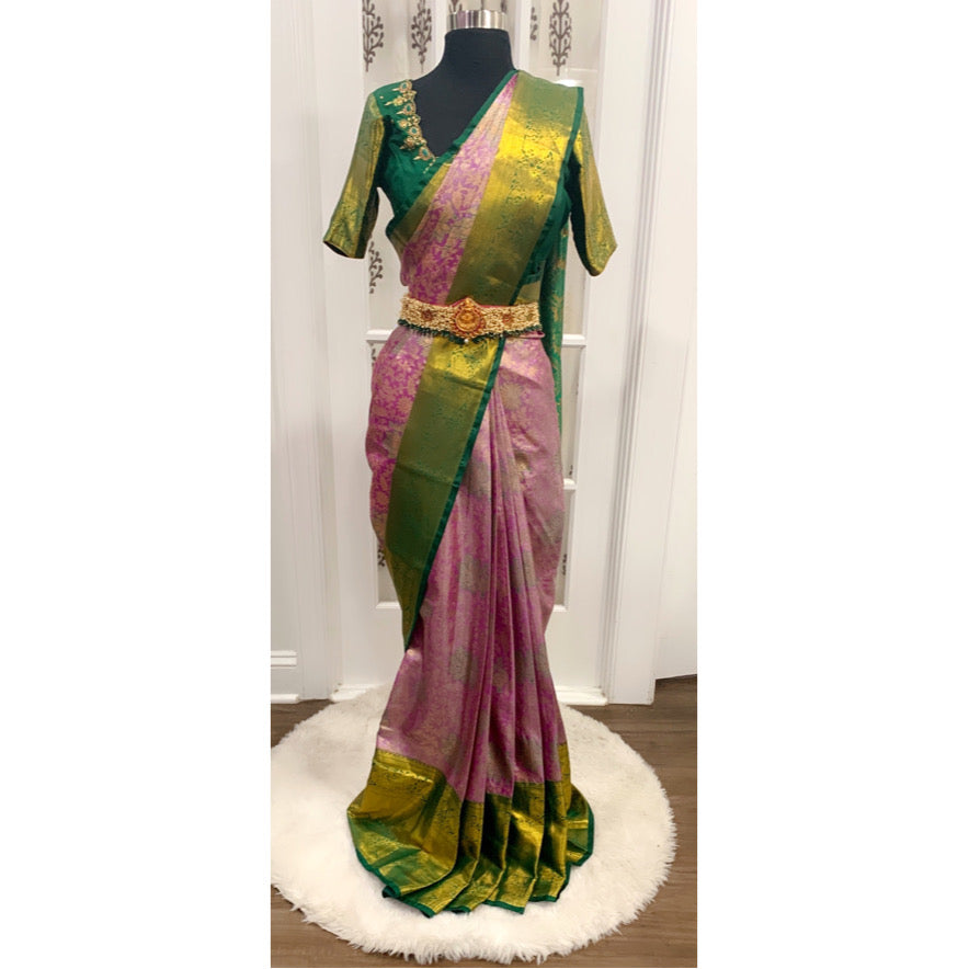 Stunning Kanchi Pattu saree with elegant Maggam work blouse fully stitched size 38-42