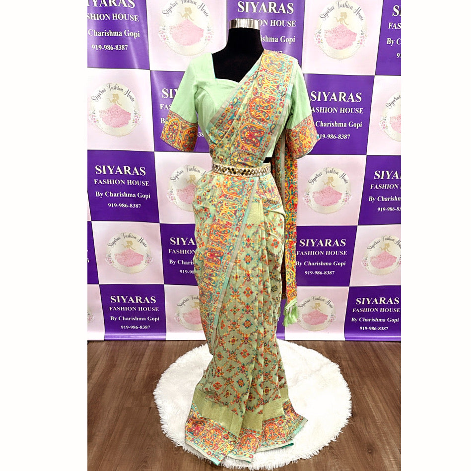 BANARASI JAMAWAR KASHMIRI WOVEN KANI SILK SAREE. Fits size 38 to 42