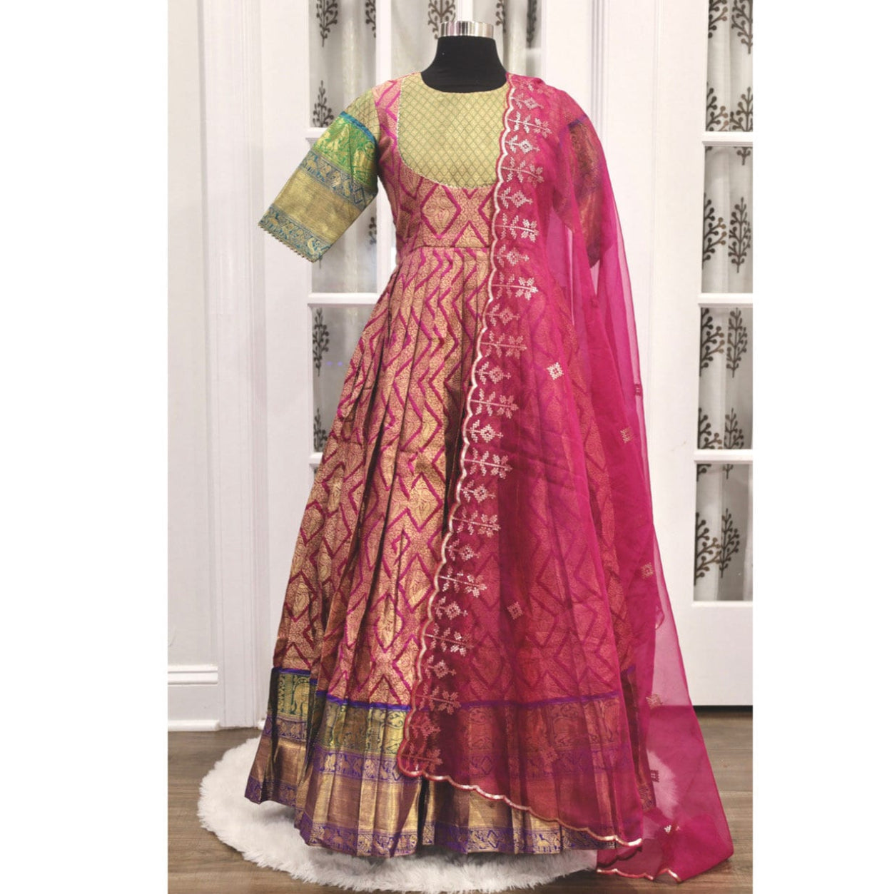 Beautiful Banarasi Silk Anarkali Gown Model One Piece Maxi Long