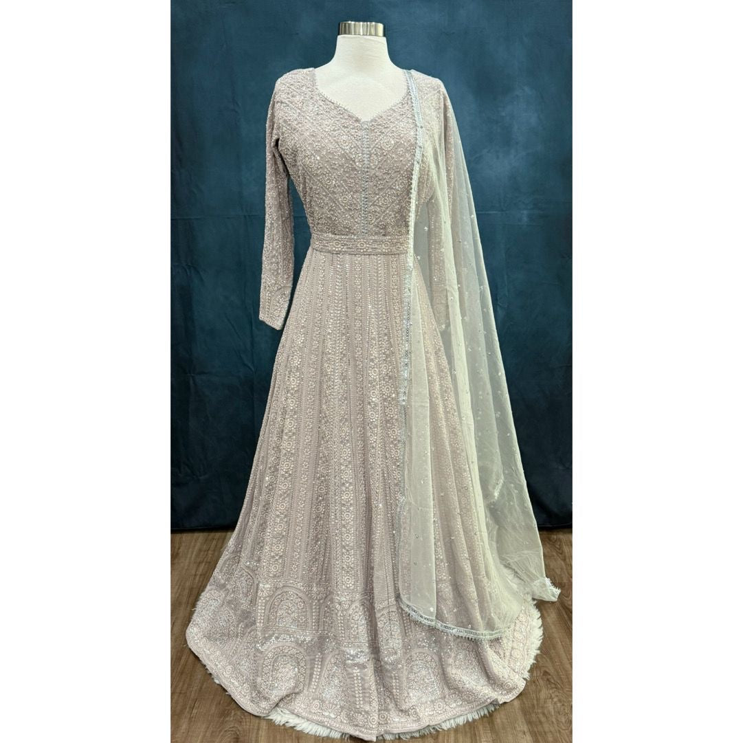 Beautiful party wear yellow Chikankari long gown available in size 40. Perfect for wedding/ sangeeth/ birthday parties and other occasions.