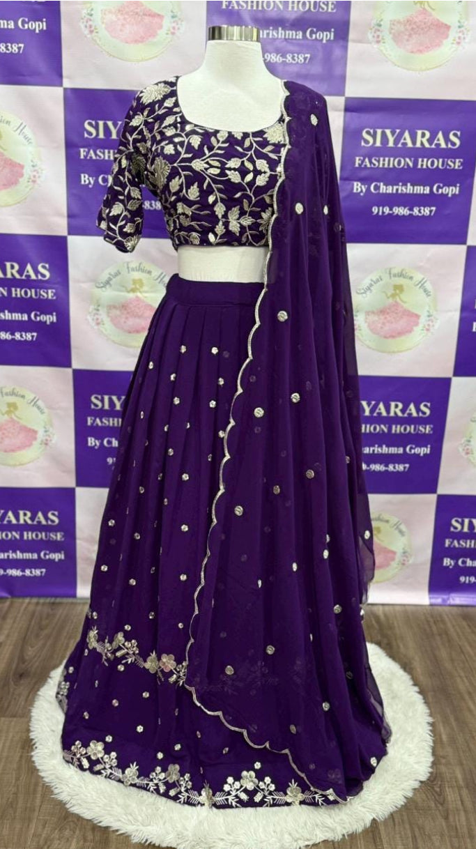 Elegant fully stitched Putple Georgette Lehanga Choli USAsize 42 with sequence work with matching dupatta for wedding ready to ship USA