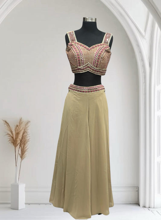 Elegant IndoWestern Croptop Palazzo set mirror work embroidery Partywear outfit size 36/38 ready to ship