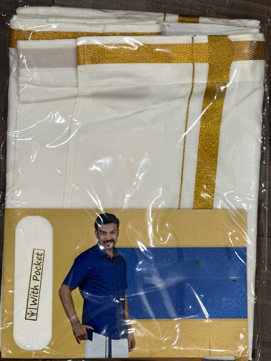 Mens off white dhoti with pocket easily stick adjutable velcrove, pocket for mobile and wallet