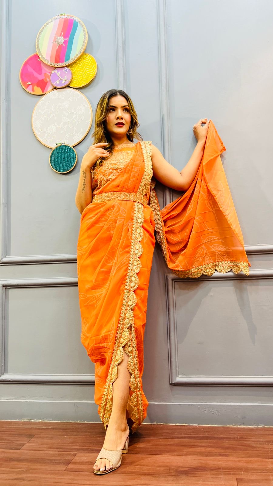 Partywear Cowl style Georgette IndoWestern dress perfect for Haldi /wedding/cocktail occasions size med 38 and XL 42 Reqdy to ship
