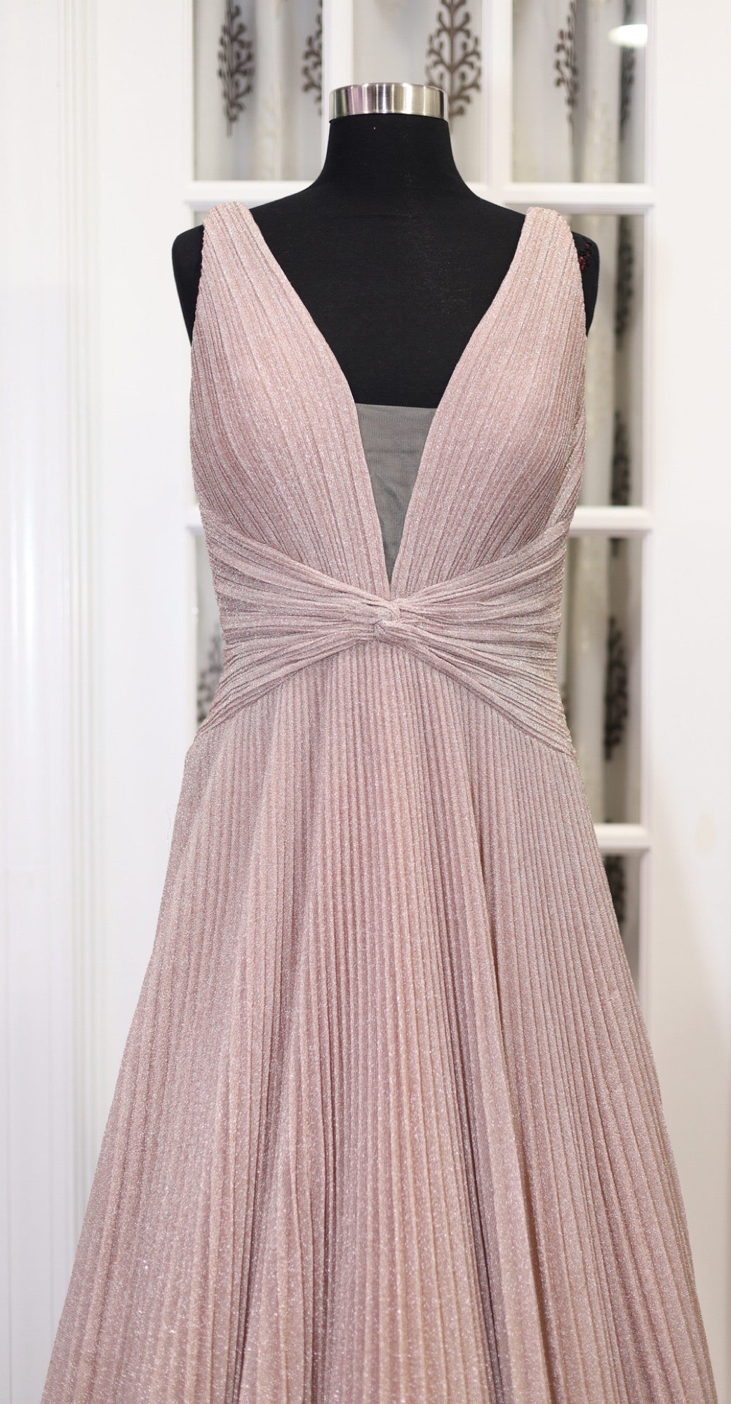 Rose Gold Shimmery Metallic Soft Evening Gown - Size 34 (Length 62 inches) Partywear dress