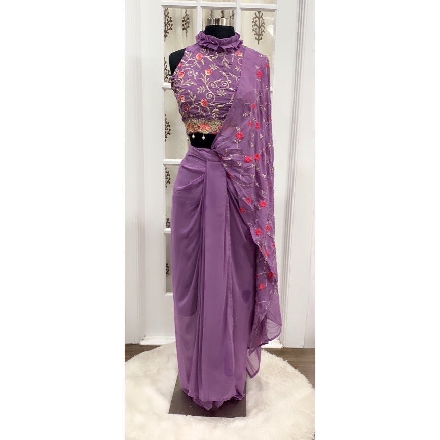 Beautiful trendy IndoWestern sarong Drape style Embroidered IndoWestern Dress ready to ship size 42
