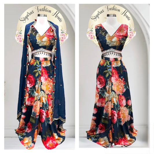 Beautiful Crop top Palazzo set with the beautiful side jacket. Available 40 and 42.