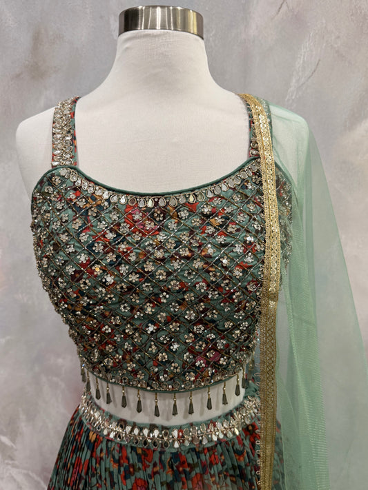 Beautiful Partywear Lehenga available in size 44. It can be altered to your size if needed.