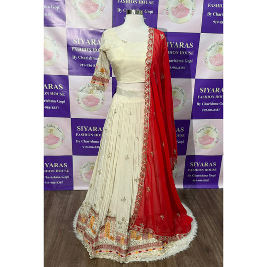 Elegant Off White Banarasi Tissue Silk Wedding Lehenga Choli – Heavy Embroidery & Sequin Work – Size Medium 38 , chaniya choli, ready to ship usa (Copy)