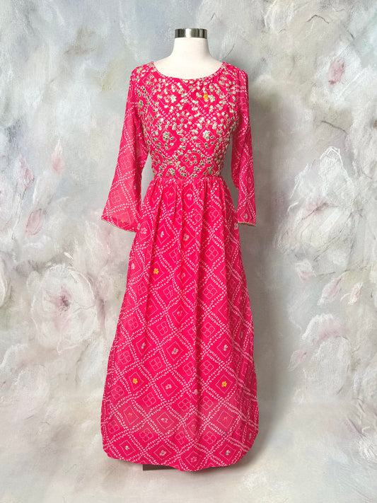 Beautiful pink Bandhini Floor Length Ling gown with Gota Patti work in yoke size 40 ready to ship USA