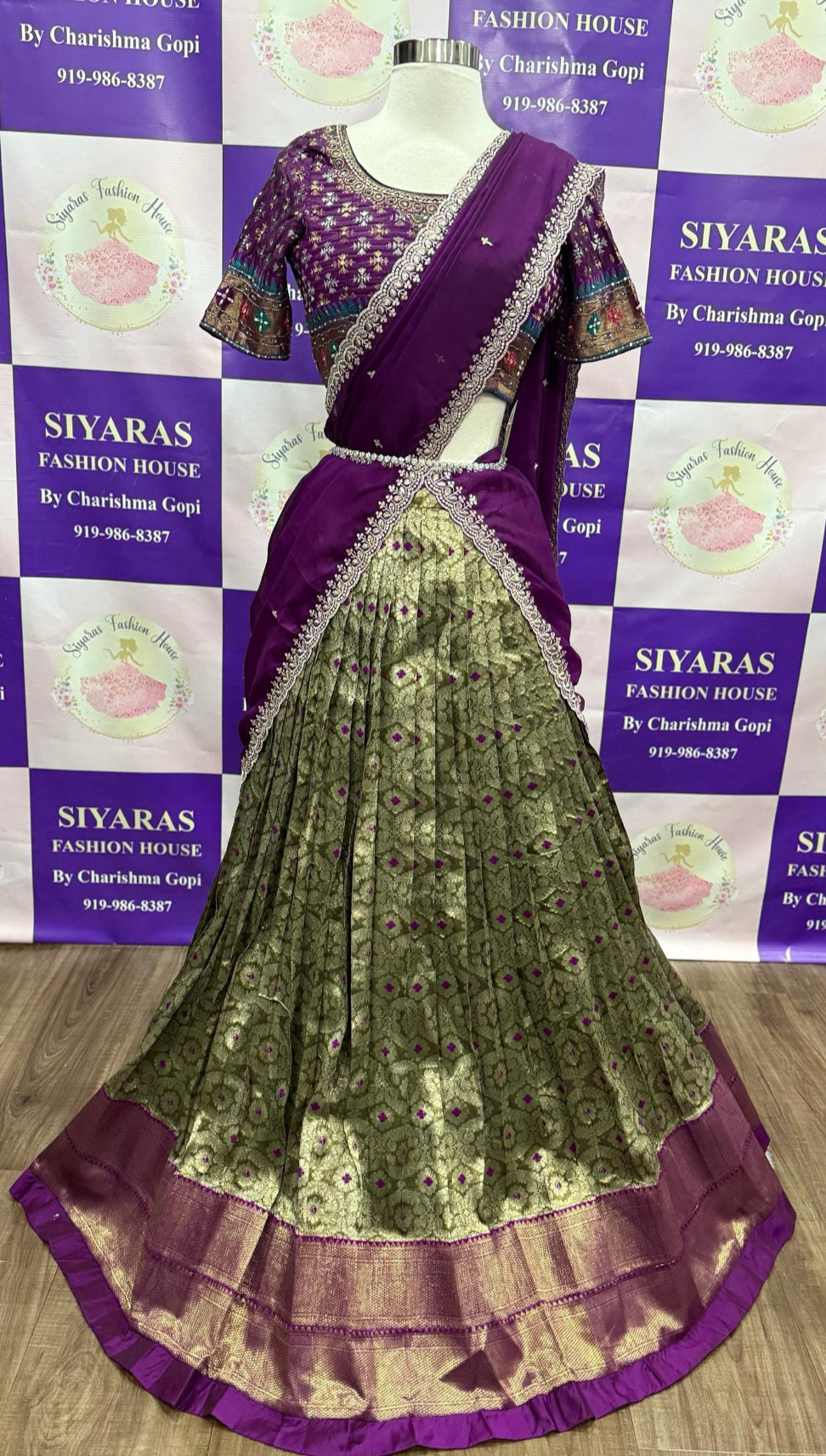 Gorgeous banrasi Half Sarees with Maggam work/Hand work blouse for Teens/Adults. Available in size 36